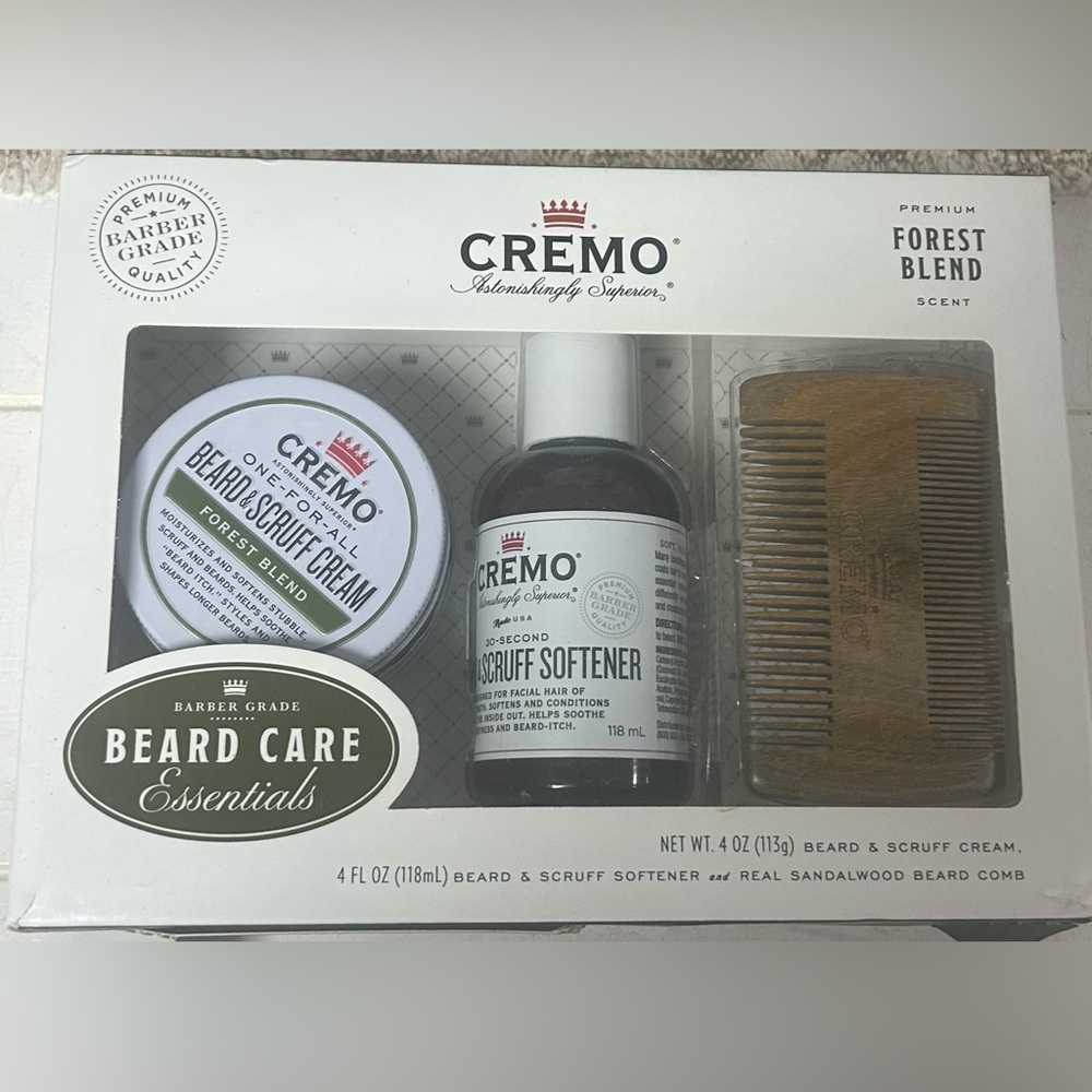 CREMO Beard Grooming Kit FOREST BLEND Beard & Scruff Cream Softener Comb Set